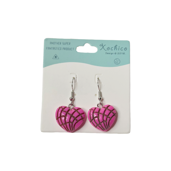 Corazon, Heart, hook earrings, pan dulce, conchas, mexican sweet bread, jewelry