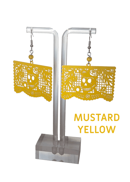 Papel Picado Earrings, "Florecita" Mustard Yellow
