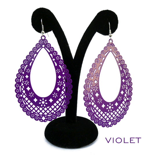 Papel Picado Earrings, "Teardrop", Violet