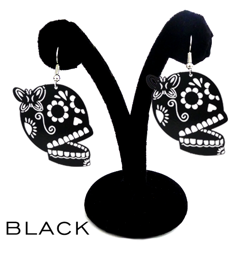 Papel Picado style "Butterfly Skull" earrings, Black