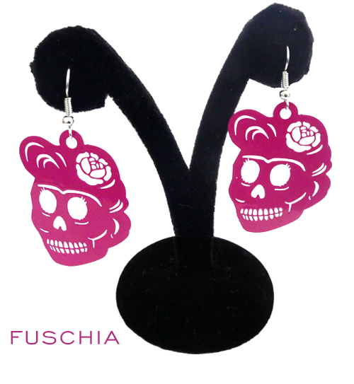 Papel Picado "Florecita Skull" earrings, Fuschia