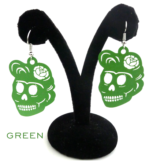 Papel Picado "Florecita Skull" earrings, Green
