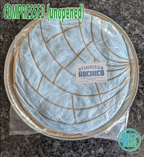 Photo of compressed pastel blue concha cushion