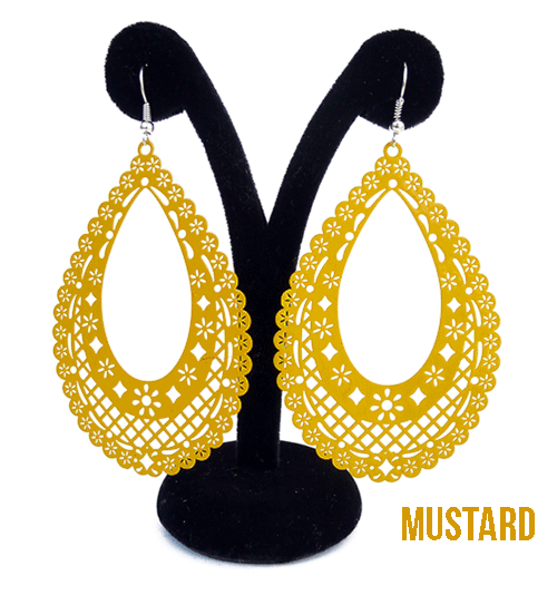 Papel Picado Earrings, "Teardrop", Mustard Yellow