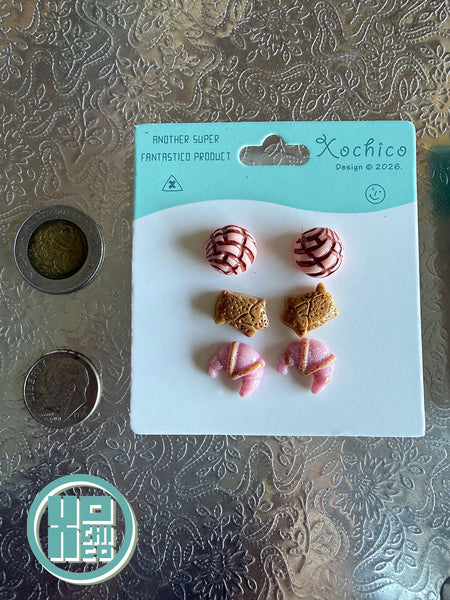 Pan Dulce resin stud earring set (conchas, piggies and cuernitos)