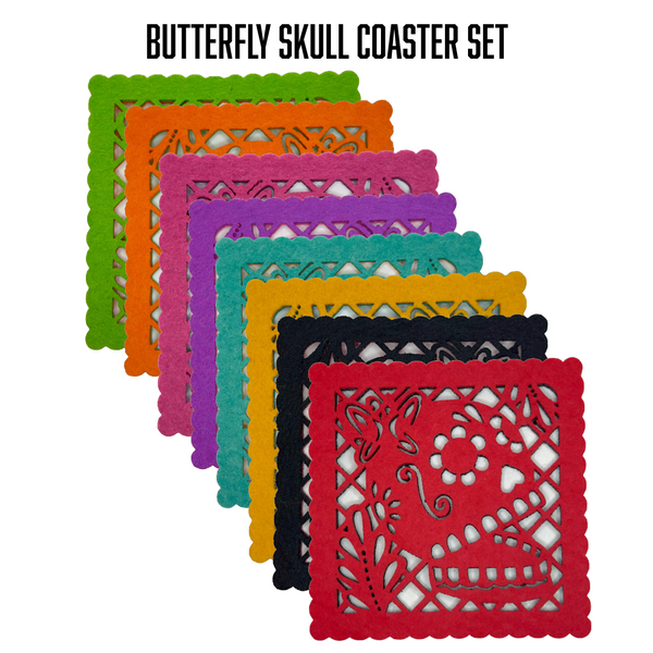 Butterfly skull coaster set spread to show colors