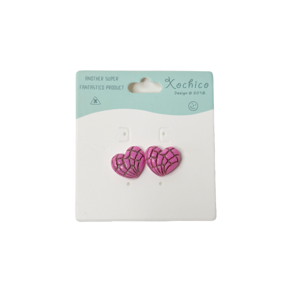 Pink, strawberry heart shaped concha pan dulce stud earring 