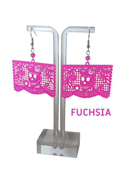 Papel Picado Earrings, "Florecita", Fuchsia