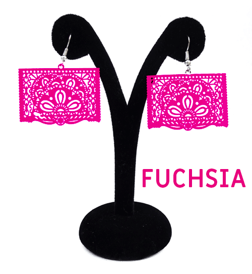 Papel Picado Earrings, "Ala", Fuschia