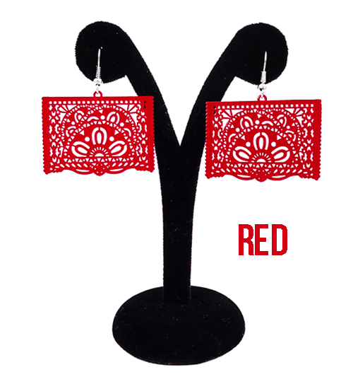 Papel Picado Earrings, Ala, Red