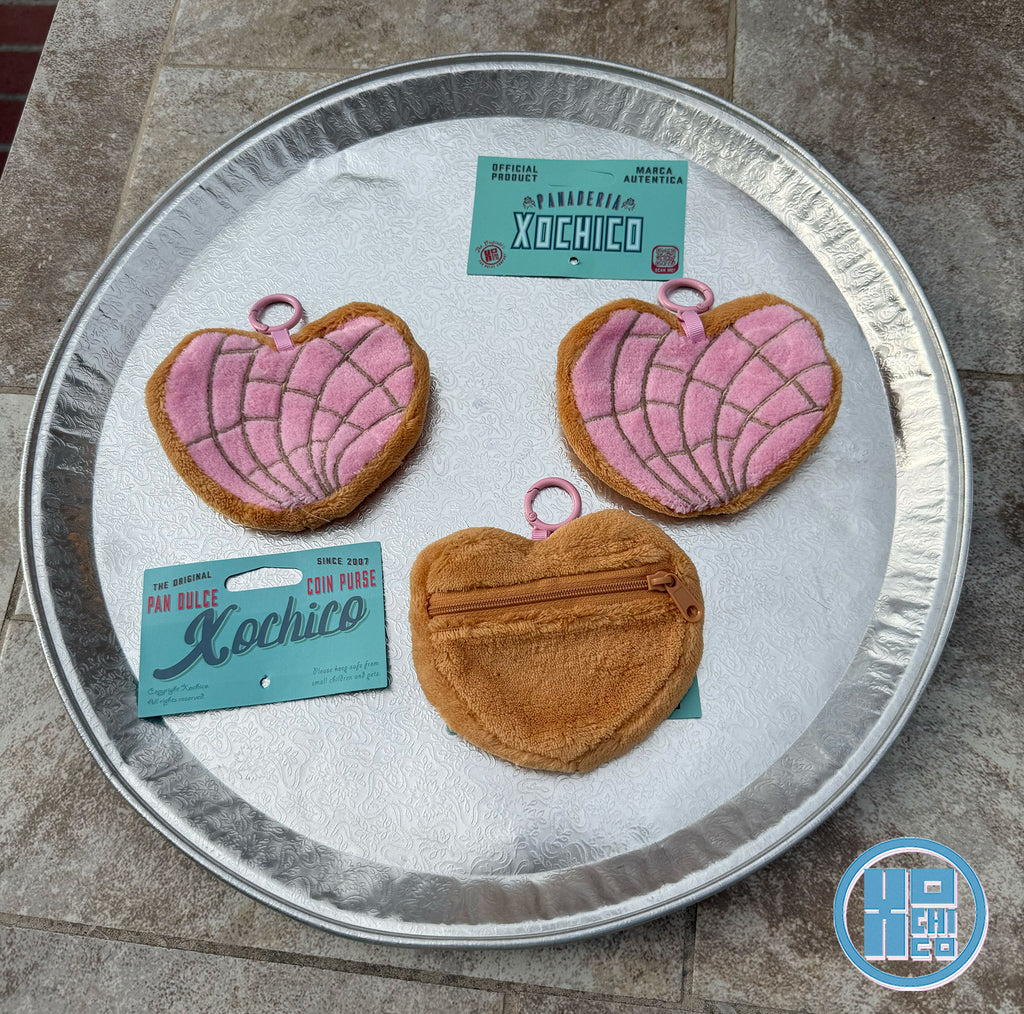 Plush heart concha coin purse