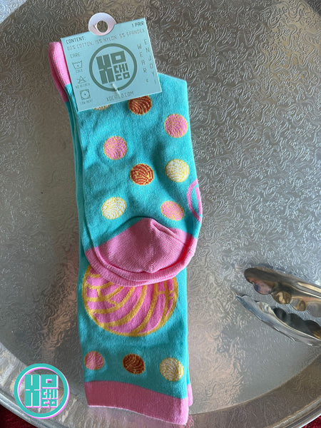 Pan Culce Concha Socks with header card (back).