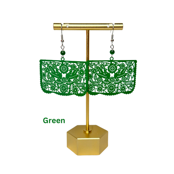 Papel Picado Earrings, Palomas, Green Color