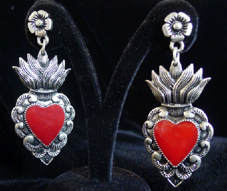 Mexican Sacred Heart Metal Earrings