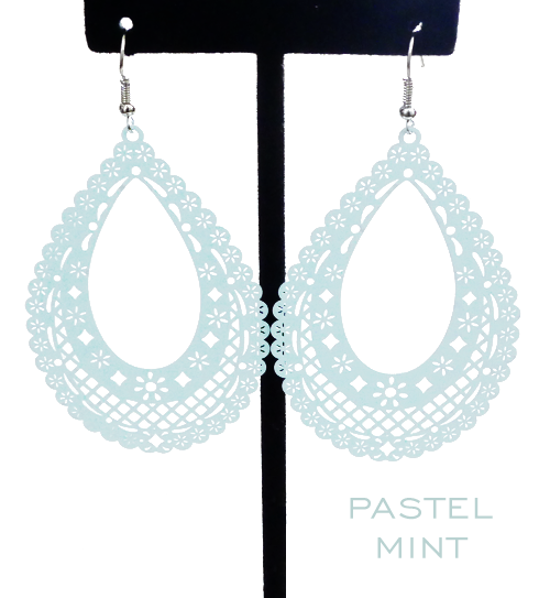 Papel Picado teardrop earrings, Pastel Mint