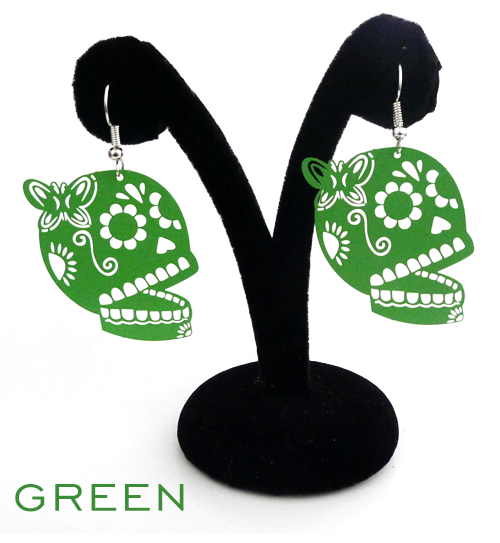 Papel Picado style "Butterfly Skull" earrings, Green