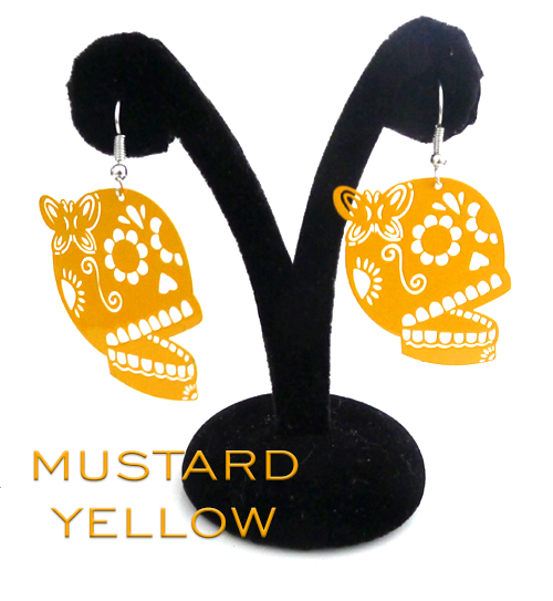 Papel Picado style "Butterfly Skull" earrings, Mustard Yellow