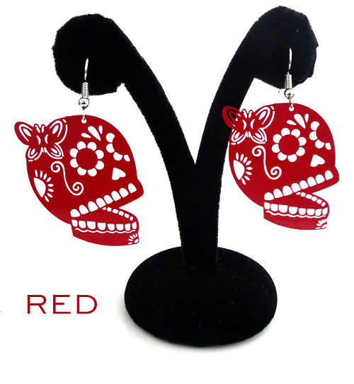 Papel Picado style "Butterfly Skull" earrings, Red