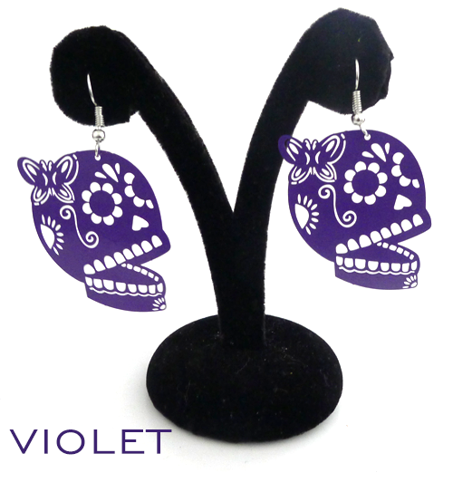 Papel Picado style "Butterfly Skull" earrings, Violet