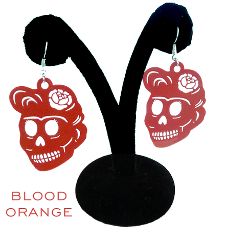Papel Picado "Florecita Skull" earrings, Blood Orange