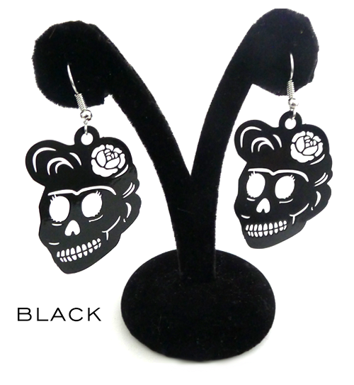 Papel Picado "Florecita Skull" earrings, Black