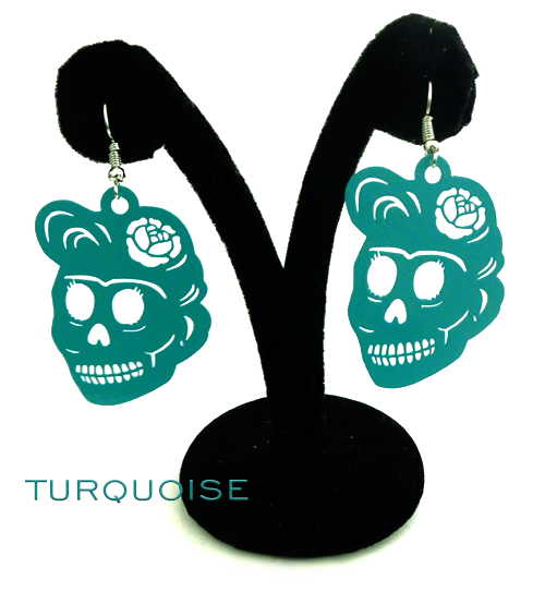 Papel Picado "Florecita Skull" earrings, Turquoise