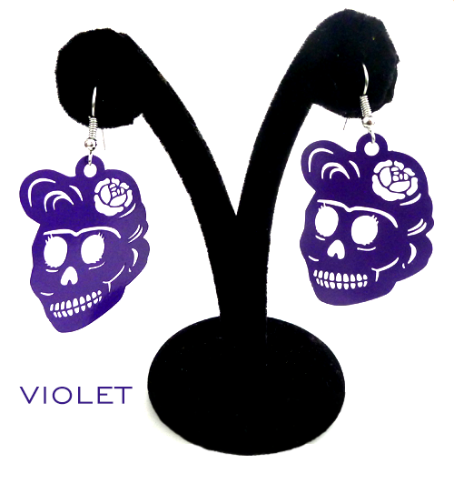 Papel Picado "Florecita Skull" earrings, Violet