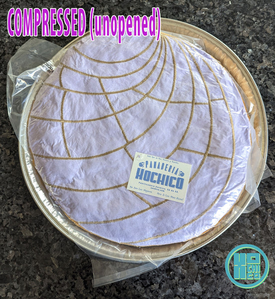 Compressed Purple Pastel plush concha cushion photo.