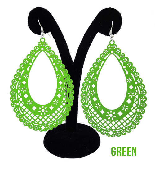 Papel Picado Earrings, "Teardrop" Green