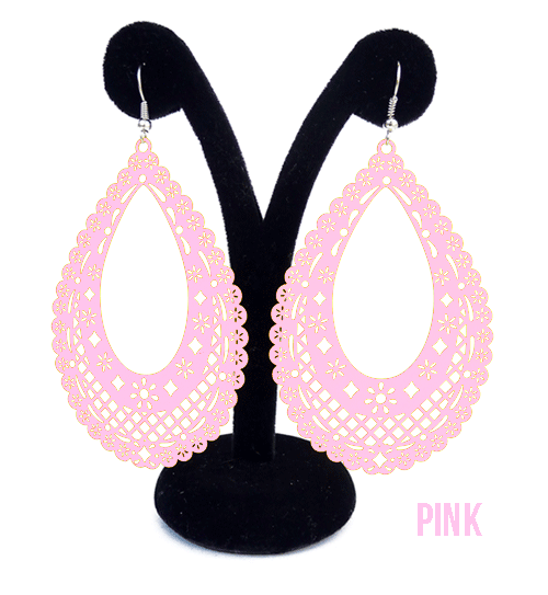 Papel Picado Earrings, "Teardrop", Pink