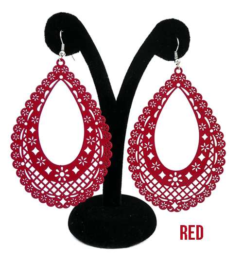 Papel Picado Earrings, "Teardrop", Red