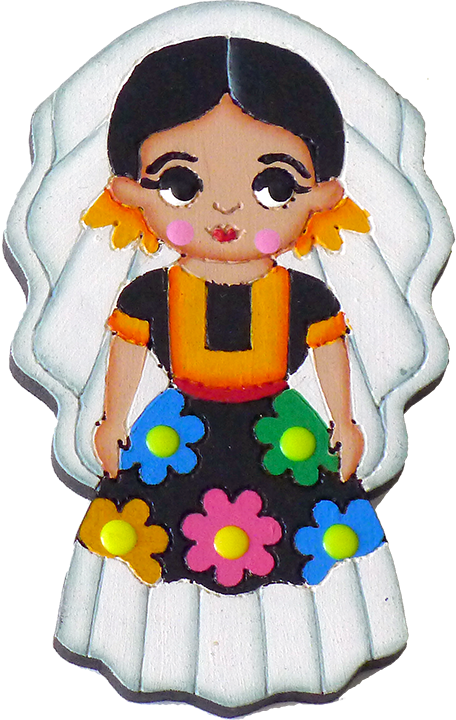 Tehuana" Traditional Dress Magnet, Wooden Xochico Tehuana" Traditional Dress Magnet, Wooden Xochico